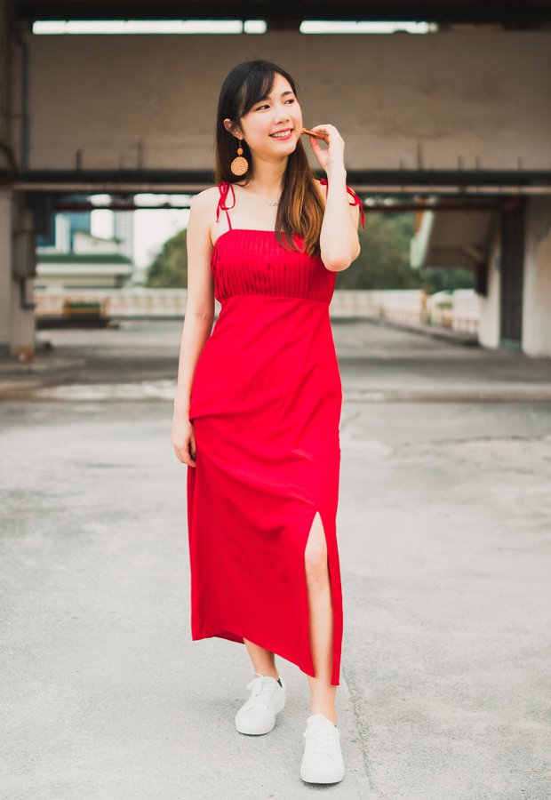 Dainty Pleated Dress (Red)