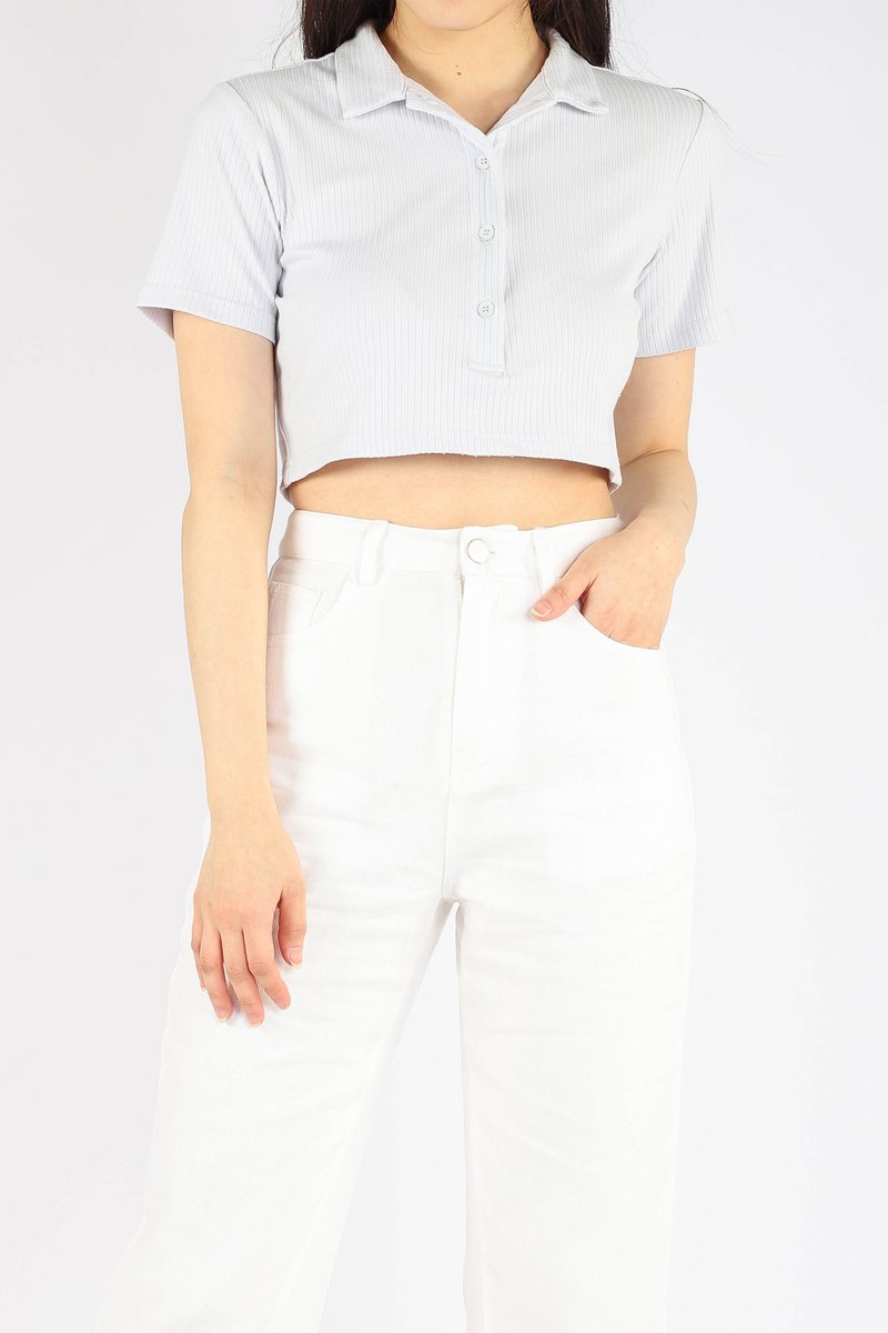 white cropped polo shirt